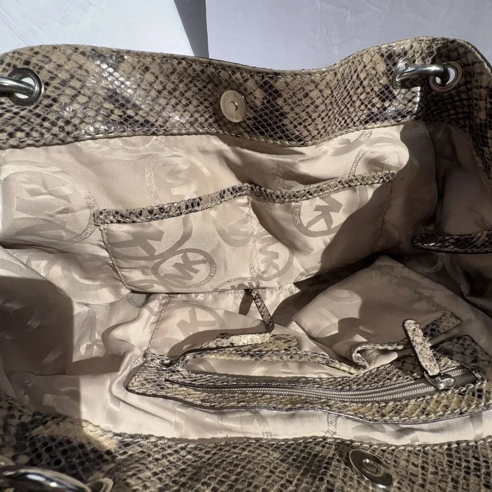 Michael Kors Python Satchel Y2K Laced Large Silver Hardware Pockets Shoulder